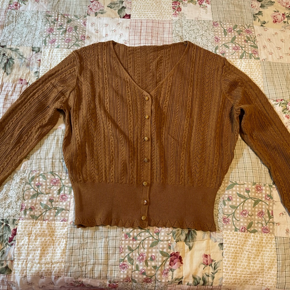 Brown Cable Knit Cardigan